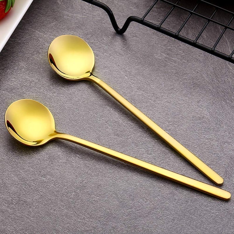 ACKLLR 8 Pack Gold Plated Stainless Steel Espresso Spoons and Long Handle Stirring Spoon, Mini Teaspoon Set for Coffee Sugar Dessert Cake Ice Cream Soup Antipasto Cappuccino Cocktail, 5.1/5.9 Inch - Image 4